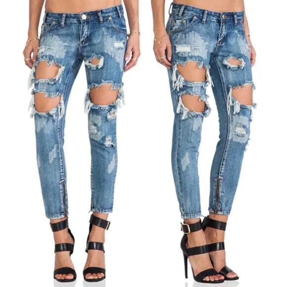 One Teaspoon Women's Trashed Freebirds Distressed Skinny Jeans Size 24 - Picture 2 of 16